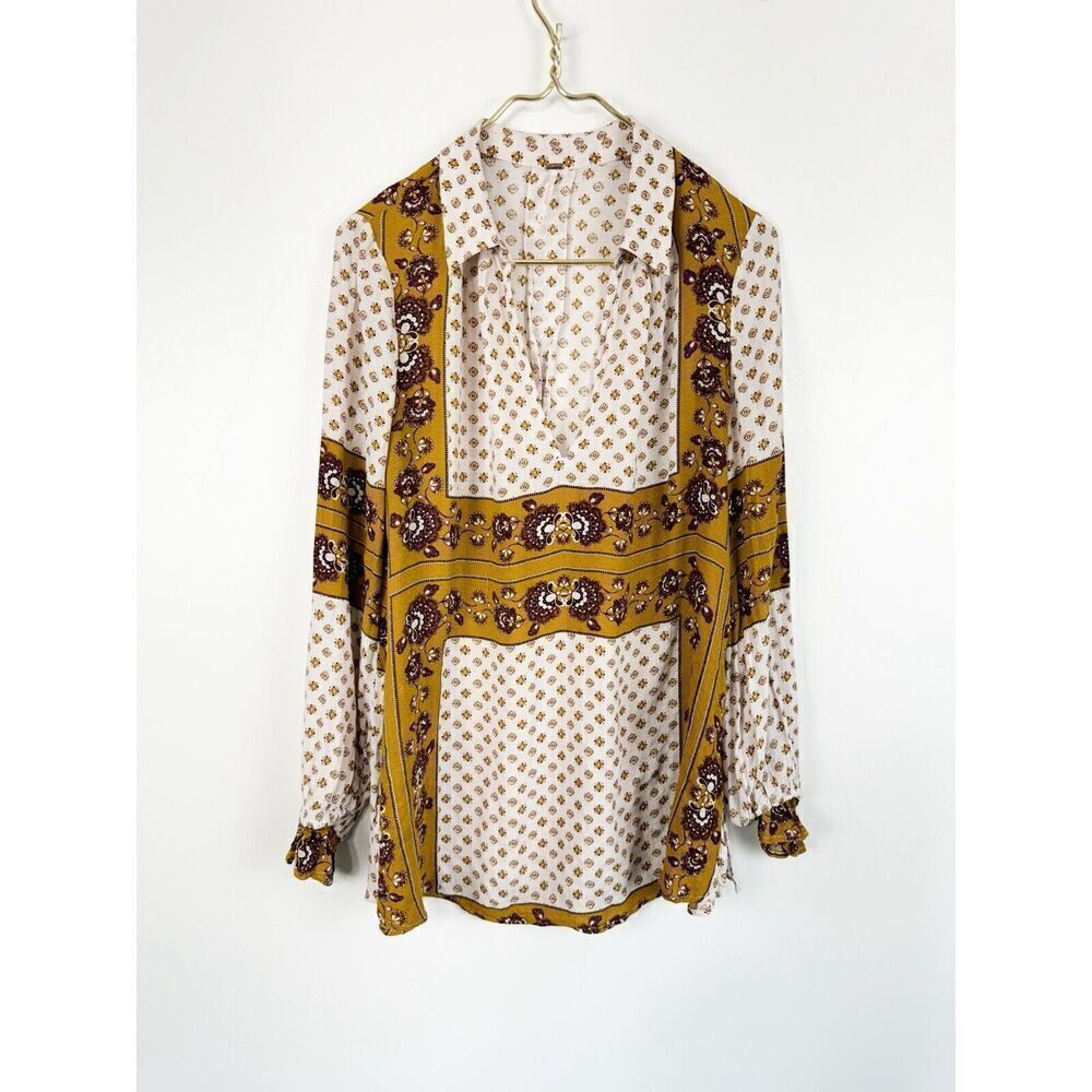 Free People Women's Size Small Changing Times Boho Tunic Top in Ash Print